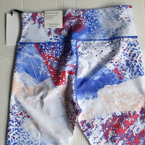 Calvin Klein Performance High Waist Cropped Tight Leggings in Red,White,Blue  MD - Picture 15 of 16